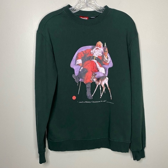Coca Cola Other - coca cola santa ugly Christmas sweater crewneck sweatshirt‎ xs dark green retro